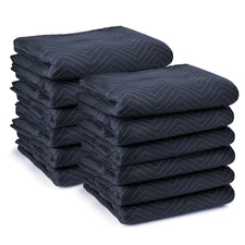12 Moving Blankets Furniture Pads - Pro Economy - 80" x 72" Navy Blue and Black