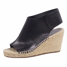 Celine Phoebe Period Sandal Wedge Sole Leather Straw Shoes Womens 35 Used MOLO-0
