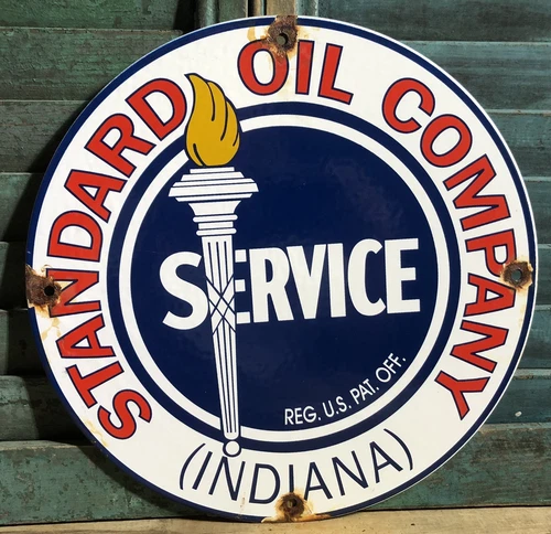 VINTAGE STANDARD SERVICE INDIANA GASOLINE MOTOR OIL PORCELAIN GAS SIGN
