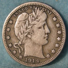 1914-S Barber Silver Quarter Better Grade US Coin #596