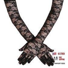 Tea Party Gloves for Women, Floral Long Lace Mittens Gloves for One Size Black