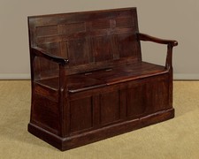 Antique Small Welsh Box Settle Hall Bench c.1800