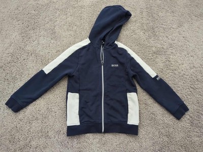 Hugo Boss Hoodie Youth Boys 8 Blue Long Sleeve Full Zip Fleece Logo