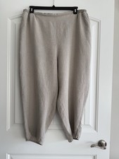 FLAX 100 LINEN ELASTIC WAIST POCKETS SLITS HEM PULL ON PANTS SIZE 2G