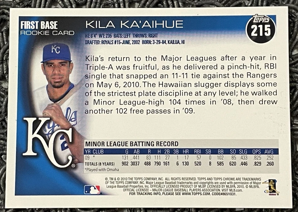 2010 Topps Chrome - Kila Ka'aihue #215 Rookie Autographs (AU) - Image 2 of 2