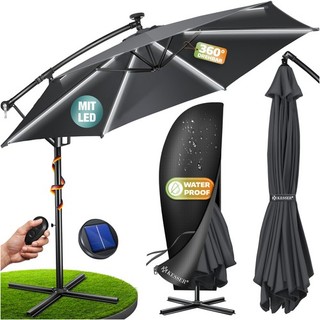 RETOURE Sonnenschirm LED Solar Ampelschirm Ø350cm Gartenschirm Kurbel Alu