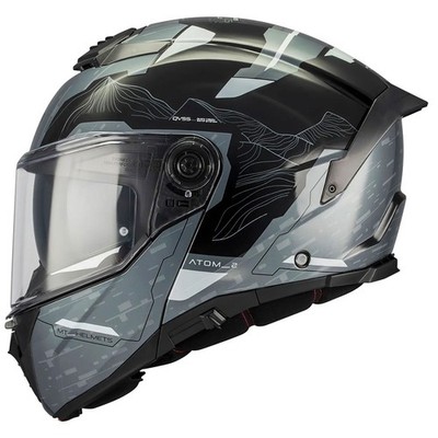 MT Atom 2 SV Highlands C2 Gloss Black Grey White Klapphelm Motorrad Fahrradhelm