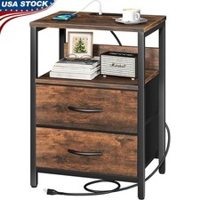 USB Charging Nightstand W/ Drawers & Open Shelf Bedrooms & Living Rooms