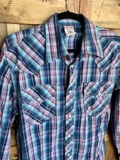 True Religion Brand Men’s Western Cowboy Pearl Snap Shirt XL Blue Aqua Red White