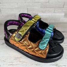 Kurt Geiger London Orson Quilted Metallic Leather Platform Dad Sandals Size 41