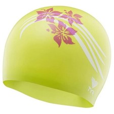 NEW TYR Swimming Silicone Swim Cap Flowers Green Pink