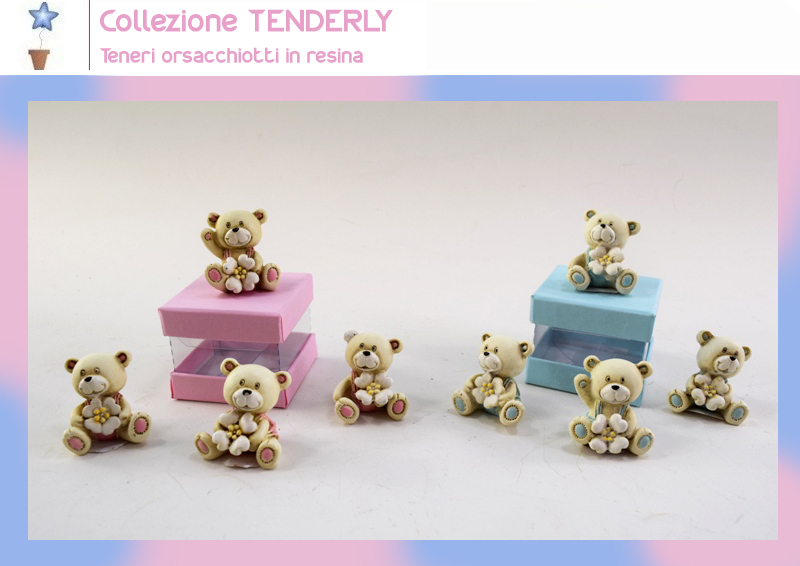 BOMBONIERA SEGNAPOSTO ORSETTO ORSO 3D FIORE CELESTE BIMBO BATTESIMO  COMUNIONE