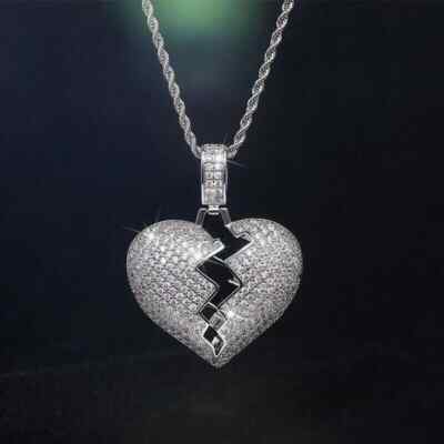 1.70Ct Lab Created Diamond Round BROKEN HEART Pendant 14K White Gold Finish