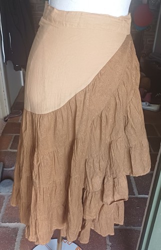 Earthy Tone Brown & Gold Wrap Around Asymmetric Layered Ruffled Skirt 10 - 16 - Picture 5 of 14