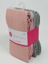 Charlotte 2 Pairs Girl's Sweater Tights Shimmer Pink  Grey, Size: M/L