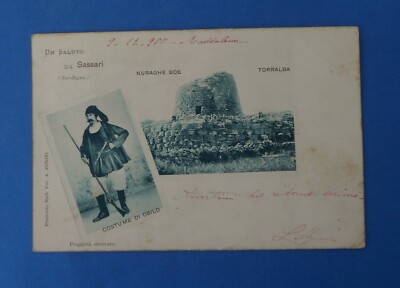 Postcard Postcard Sardinian Costumes Osilo Greeting from Sassari Nuraghe Boe VG 1900