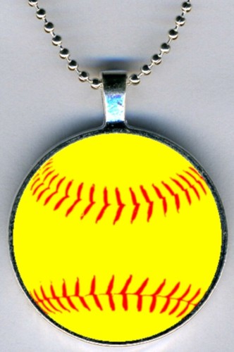 Softball Sports Jewelry Round Color Pendant Charm Necklace w/24" Chain NEW NICE - 第 1/1 張圖片