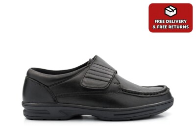 Dr. Keller Herren Weite Passform Schuhe Texas Echtleder Schuhe Touch Verschluss Schwarz