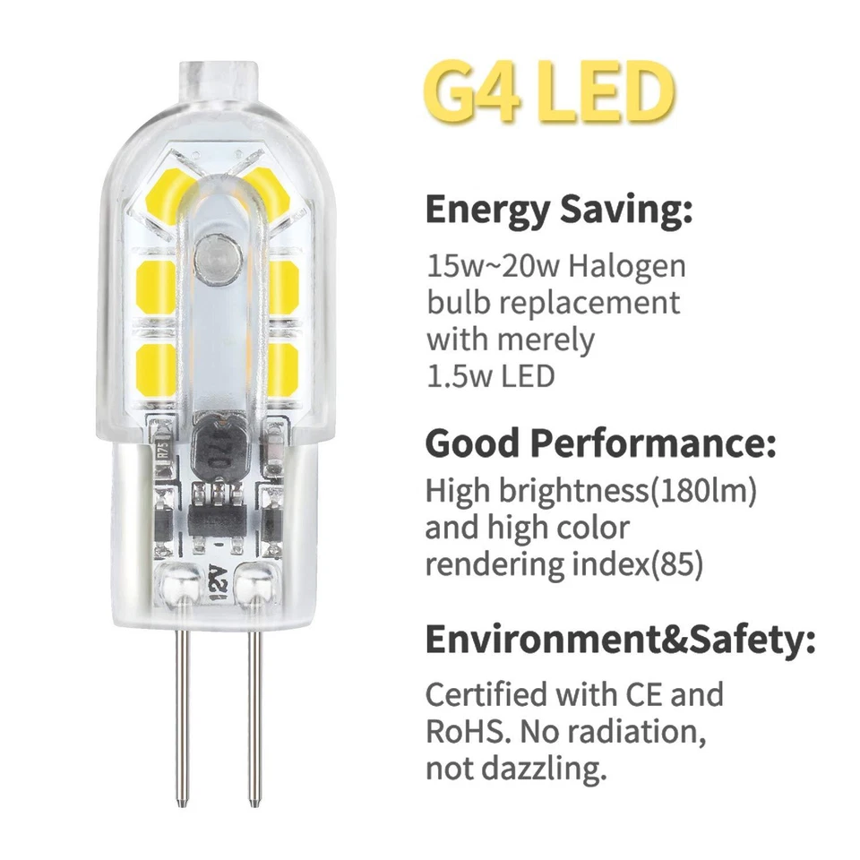 G4 LED Halogen Bulb Replacement 2W Bi-Pin Base Daylight White 6000K Non-Dimmable - Image 4 of 4