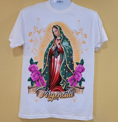 VIRGEN DE GUADALUPE T-SHIRT Cotton Size Medium White Soft Tee 