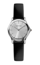 Emporio Armani Silver Dial Black Leather Women?s Watch - ARS7200