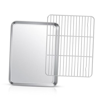  Baking Pan with Rack Set, Quarter Size Stainless Steel Toaster 12.5 Inch 2