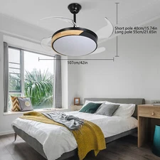 42" Ceiling Fan Light Round Chandelier LED Lamp 2 Color Change With Remote Black