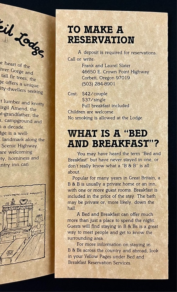 1990s Bridal Veil Lodge Bed & Breakfast Oregon Slater Vintage Travel