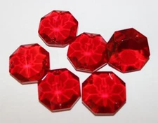 Set of 6 Large, Vintage, RED, 26mm Octagon CRYSTALS, 2 holes. Lighting parts