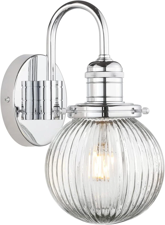 5.9" Fringe Globe Clear Glass Shade Industrial Gooseneck Sconce Wall Light - Image 1 of 4