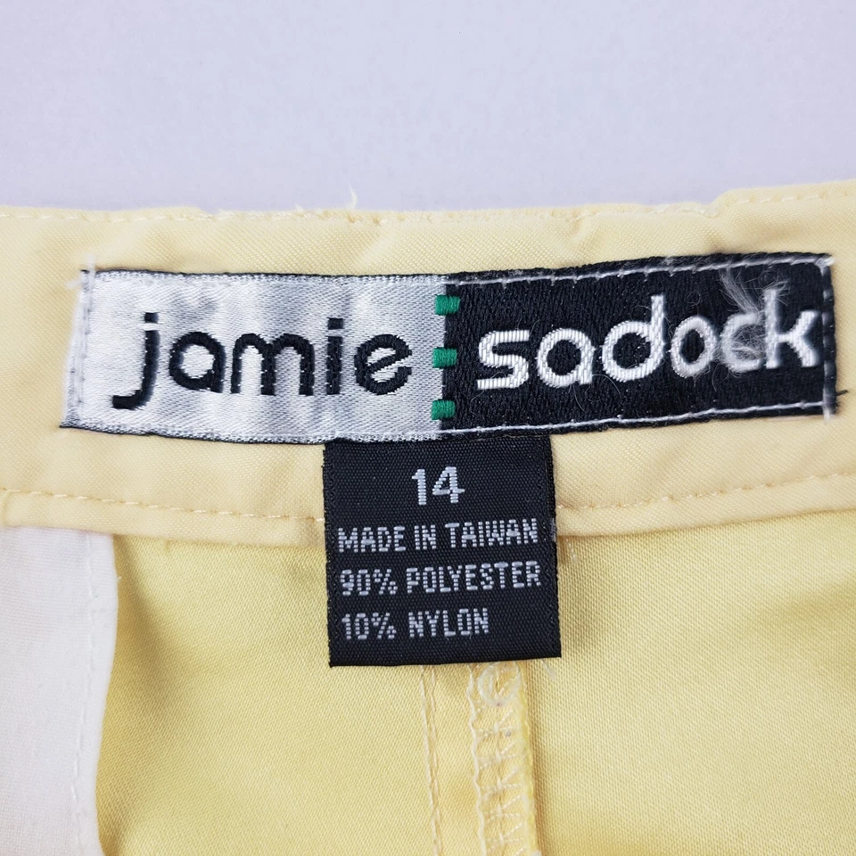 Jamie Sadock Bermuda Golf Tennis Shorts Size 14 Yellow Suede Feel Side Pockets - Image 3 of 4