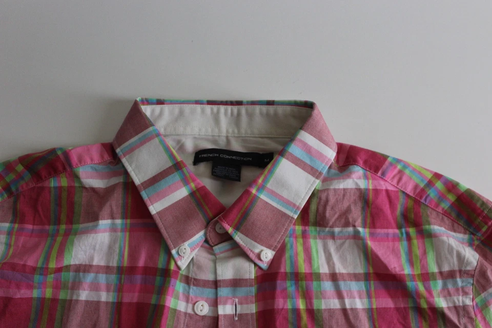 Camisa COMO NUEVA French Connection Rosa Audaz a Cuadros Abotonada Mediana M Delgada Foto 3 de 4