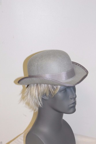 NEW PERMALUX GRAY PROM MARDI GRAS BOWLER DERBY HAT- MEDIUM -STEAMPUNK VICTORIAN - Picture 5 of 7