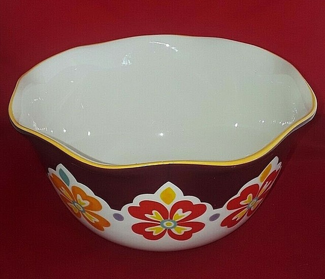 Pioneer Woman Large Fluted Mixing Bowl Pretty Purple/Orange/Red Floral