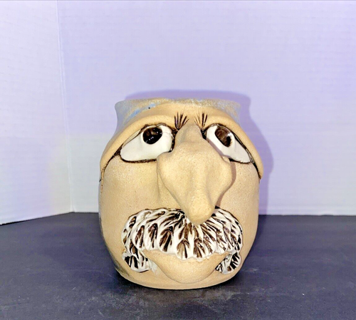 Funny Ugly Face 3D Art Pottery Coffee Tea Mug Cup Handmade Stoneware Signed - Picture 2 of 10