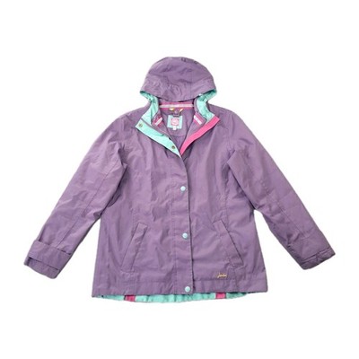 Joules Jacket Womans 12 Purple New Dakota Waterproof Rain Coat Hooded Zip Up Col