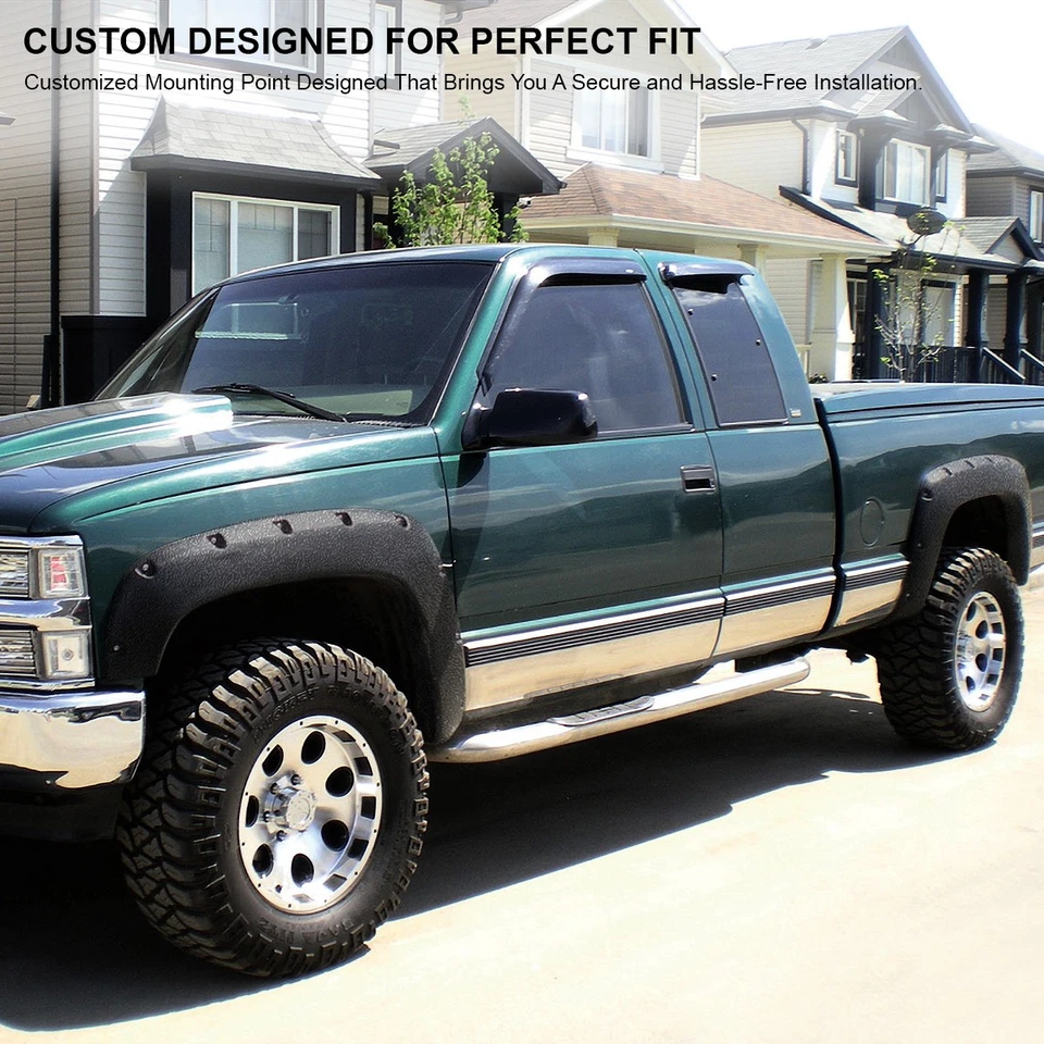Fits 1988-1998 Chevy GMC C/K 1500 Rugged Textured Pocket Style Fender Flares 4PC Foto 3 de 4