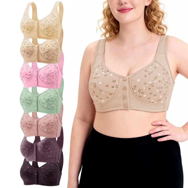 7 Pcs Front Closure Daisy Bras for Women No Underwire Comfort Snap Closing Bra S