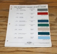 Original 1961 Plymouth Valiant Desoto Dupont Paint Color Chip Sales Brochure