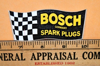 Vintage Sticker Decal Bosch Spark Plugs Germany Checkered Flag