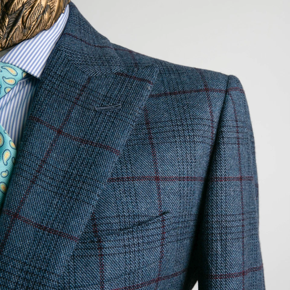 Great $4350 CESARE ATTOLINI Wool and CASHMERE CHECK Sport Coat Blue 42US/52IT - Image 2 of 4