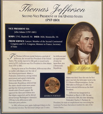 2nd Vice President Thomas Jefferson Historic Memorabilia (Coin and Two Stamps)