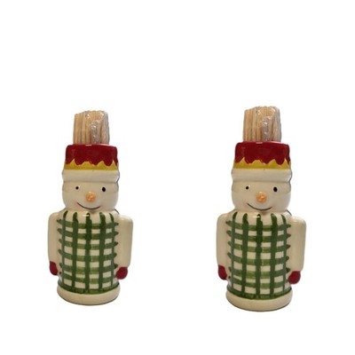 Ceramic Snowman Nutcracker Toothpick Holder Set of 2 Christmas Tableware