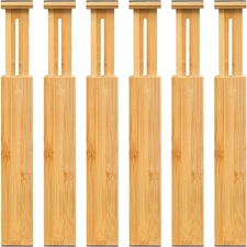 Bamboo Expandable Drawer Dividers Kitchen Bath Bedroom 6 Pack Fits 14-19" Adjust