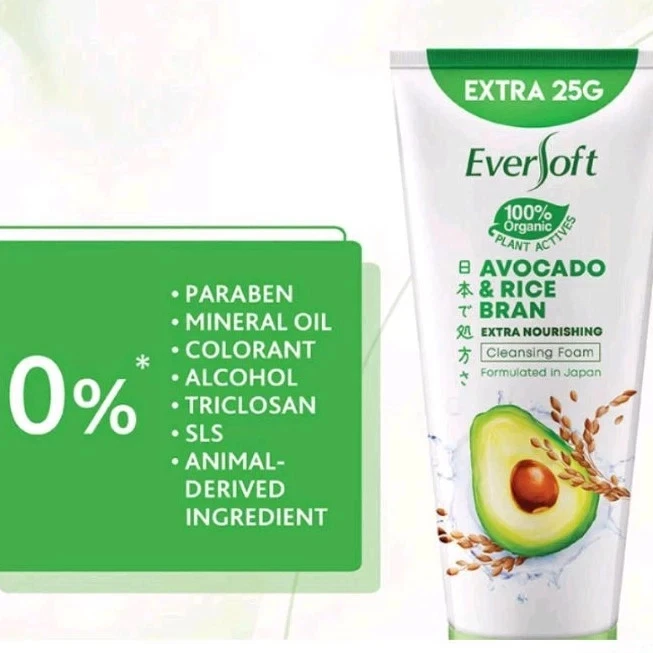Eversoft Face Wash Facial Cleanser 100% Organic Avocado & Rice Bran Oil 195g - Image 3 of 4