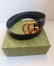 GUCCI BELT DOUBLE G GOLDEN BUCKLE LEATHER BLET SIZE 100 BLACK
