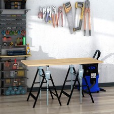 Set Of 2 Steel Saw Horses Telescopic Builders Trestle Work Bench Folding Black