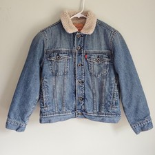 LEVI'S Sherpa Lined 58104 Trucker Med Wash Denim Button Up Jacket Youth M 8-10