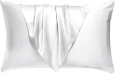 BHZ Satin Goose Down Feather Pillows Standard (Pack of 1), Pure White 
