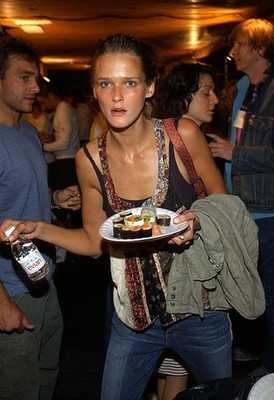 Carmen Kass backstage getting a quick bite before the Marc Jacobs - Old Photo